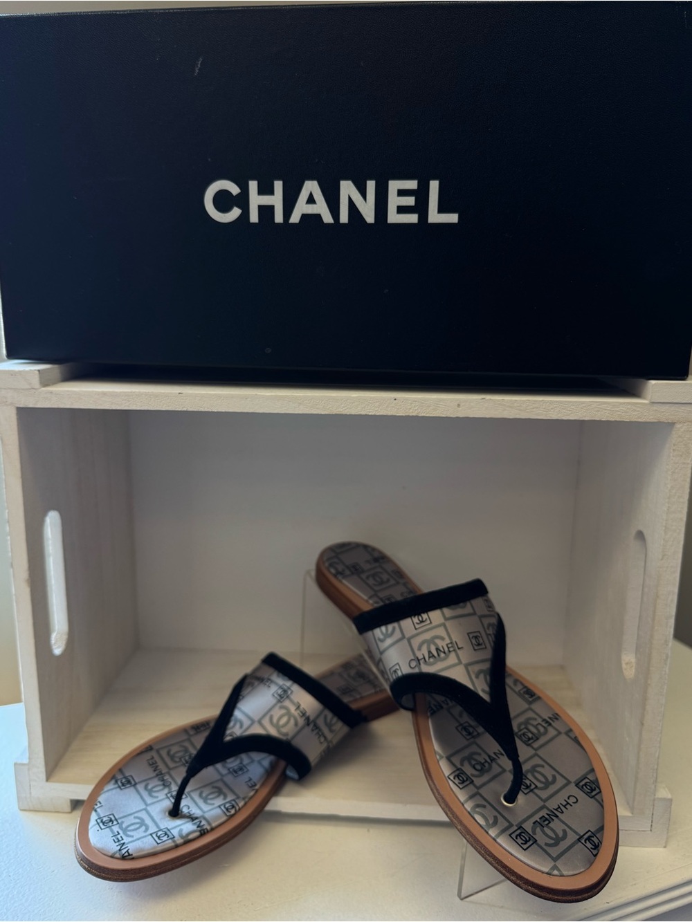 CHANEL Vintage Logo Monogram Thong Sandals